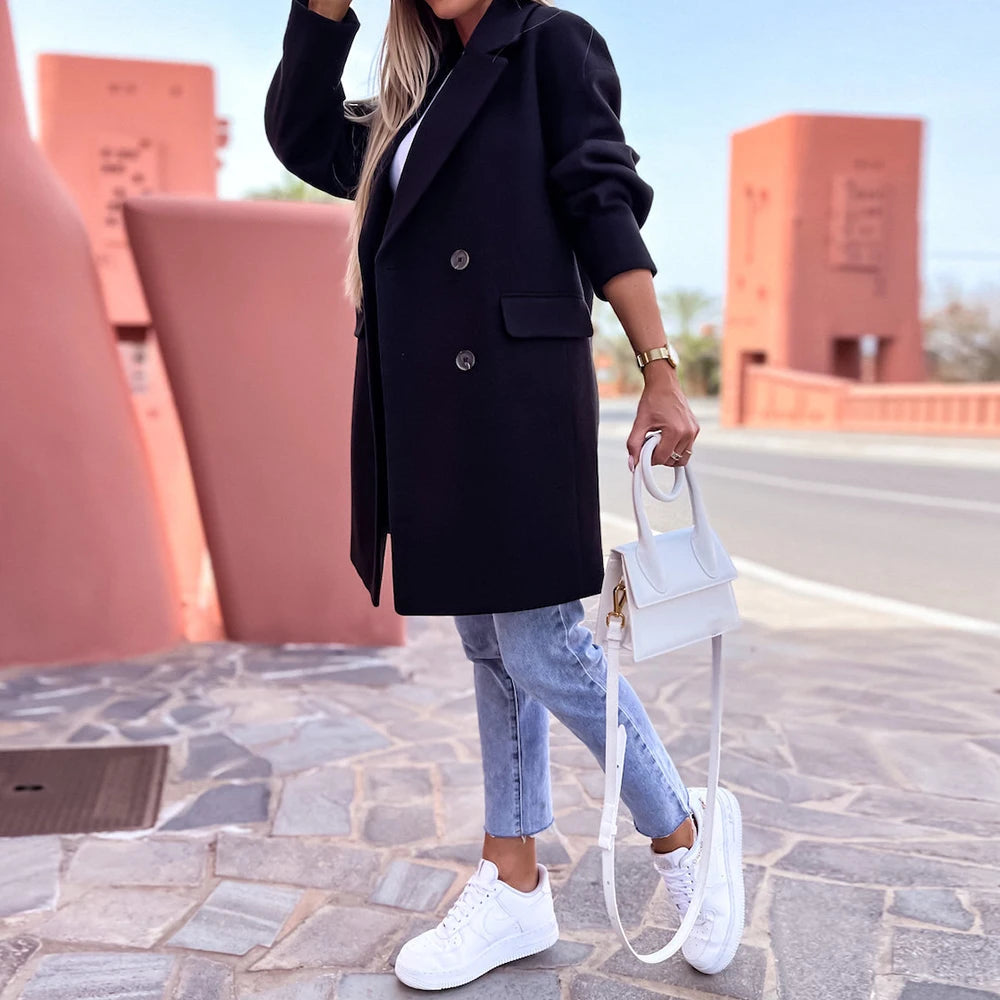 Eleganter Zweireiher-Mantel für Damen – Langer Boutique-Mantel